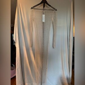 Sheer Long Sleeve Maxi Dress with Pearl Embellishments